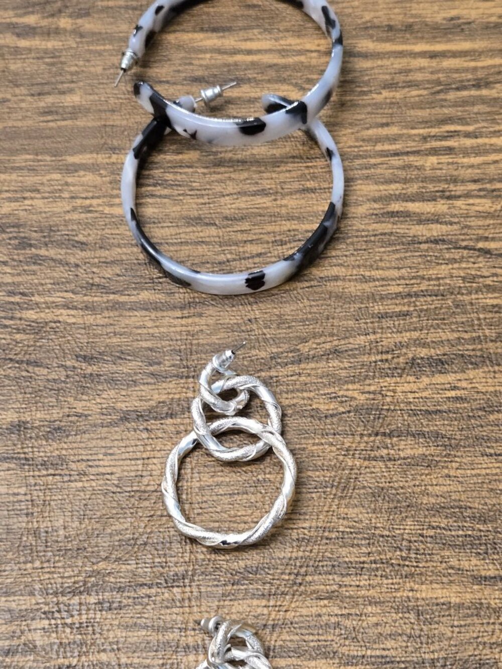 Women's Animal Print Hoops/Embossed Silver-Tone Drop Earrings - NWOT